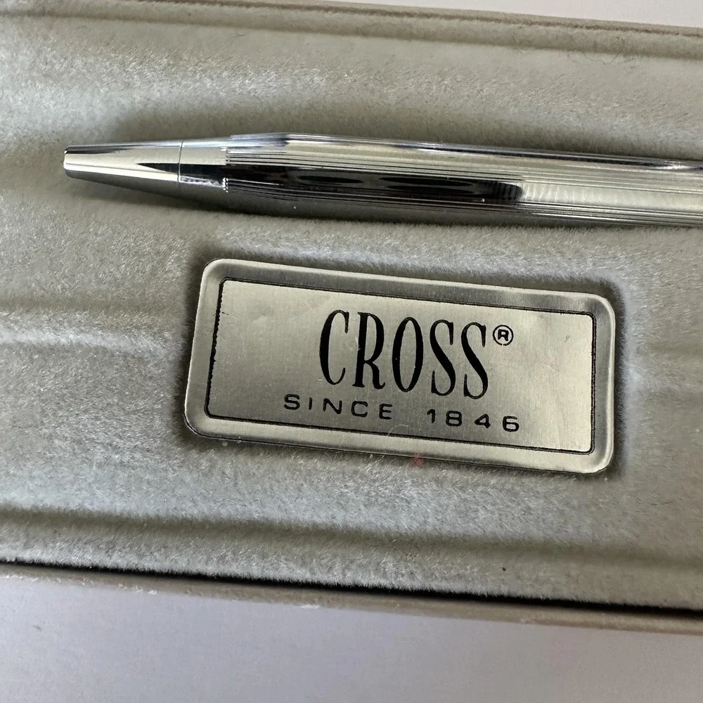 Vintage Cross Chrome Ballpoint Pen Magnum Opus '84 USA Blue Ink W/ Velvet Insert